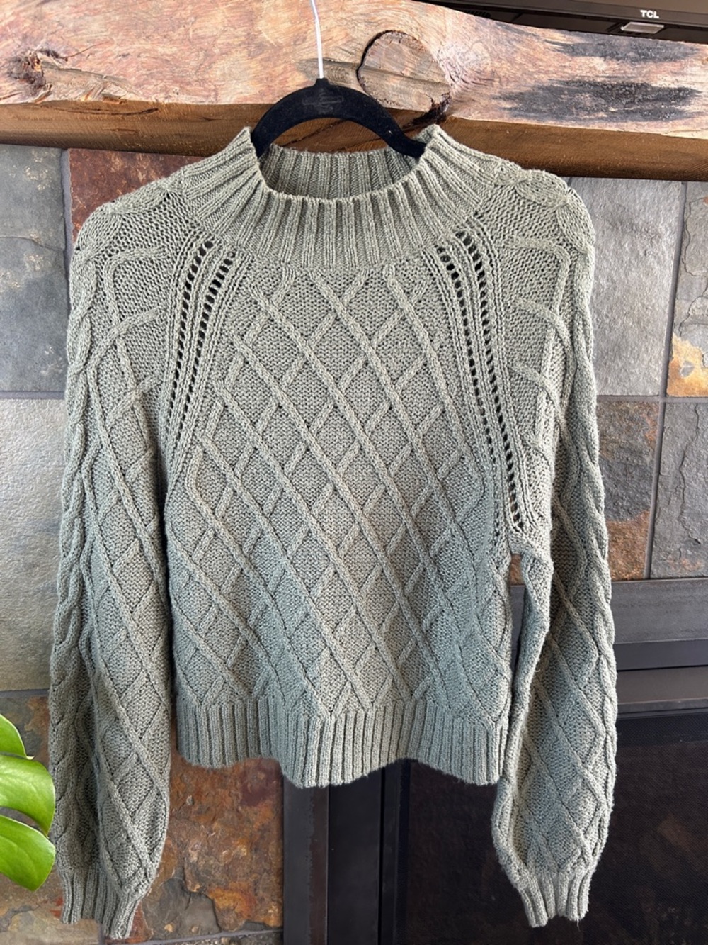 American Eagle Outfitters Sage Green Cable Knit Mock Neck Sweater